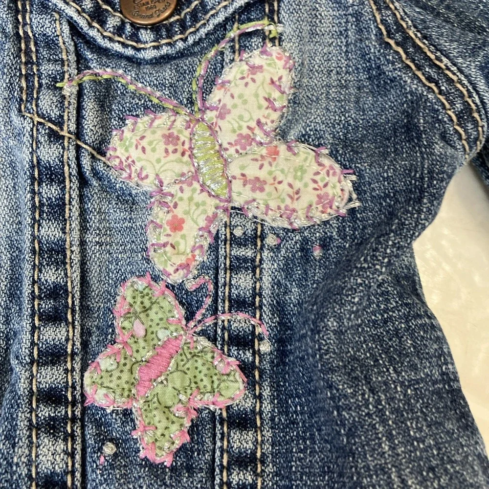 Baby Gap‎ Stretch Size 3T Embroidered Blue Jean Denim Jacket Appliquéd Butterfly